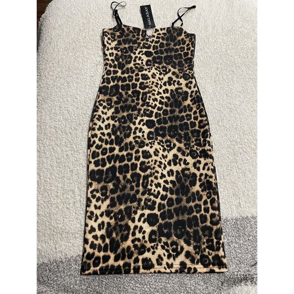 NWT Leopard Cocktail Dress Malabay sz 10 spaghetti strap bodycon animal Mob Wife - Picture 1 of 6